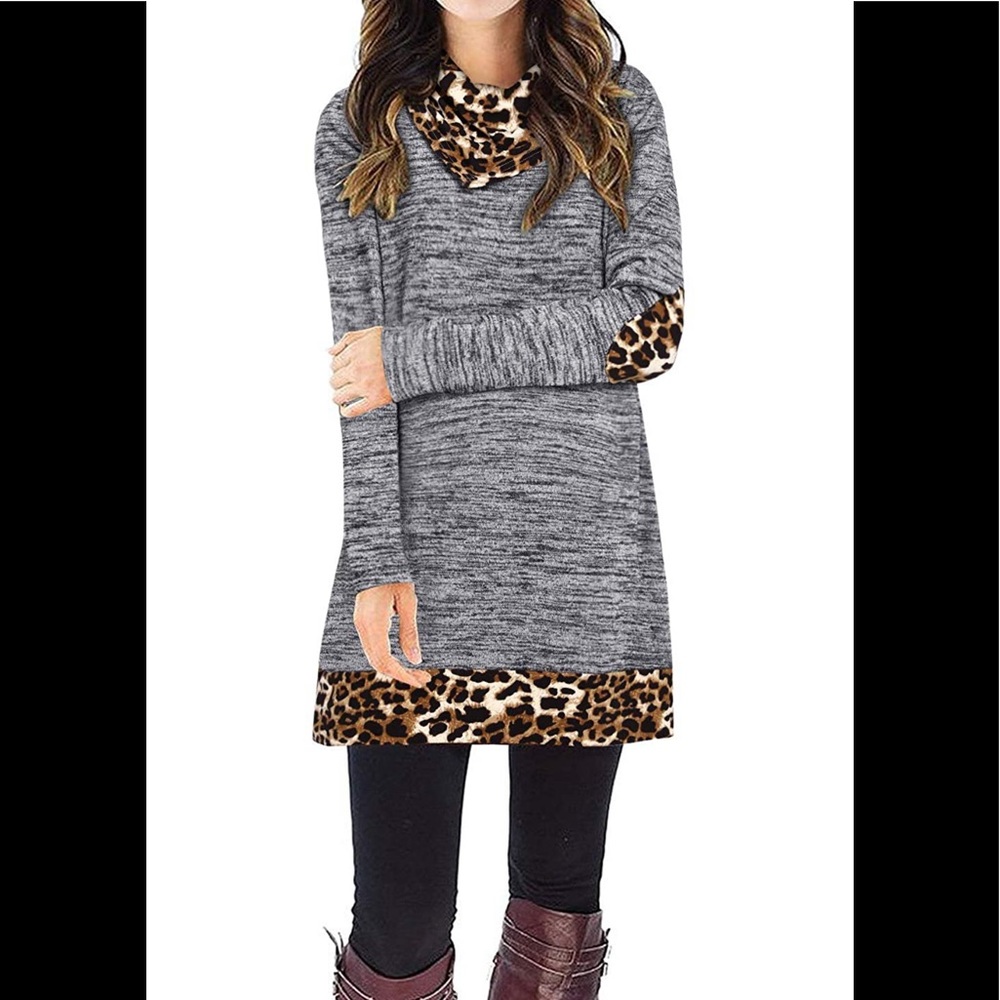 🆕Gorgeous Grey Leopard Cow Neck Elbow Patch Top